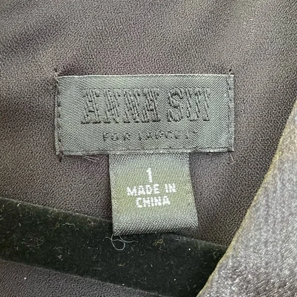 Anna Sui x Target Shift Dress Black Satin 20s Drop Waist Peter Pan Collar - Picture 4 of 15